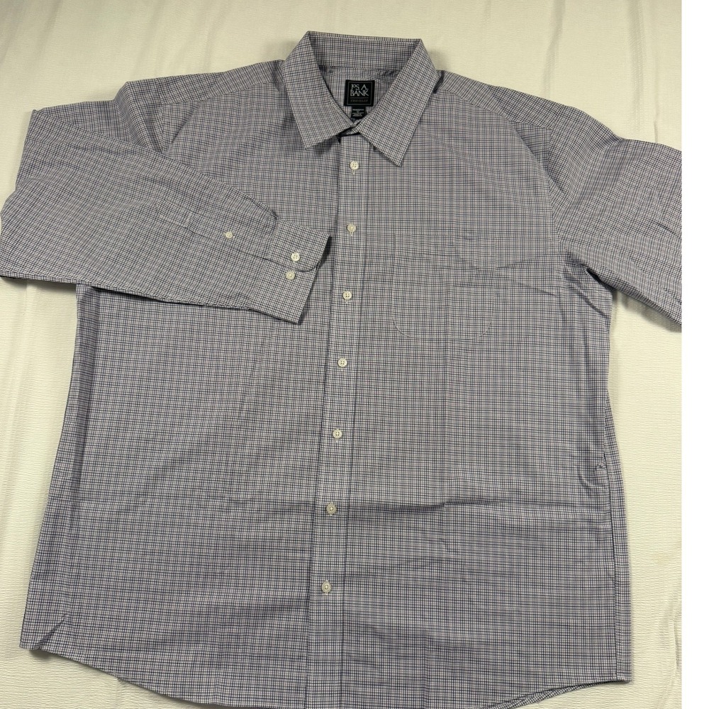 Jos A. Bank Traveler Shirt Mens XL Blue White Micro Check Traditional Fit Cotton
